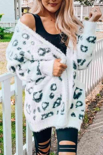 Leopard Open Front Cardigan with Pockets