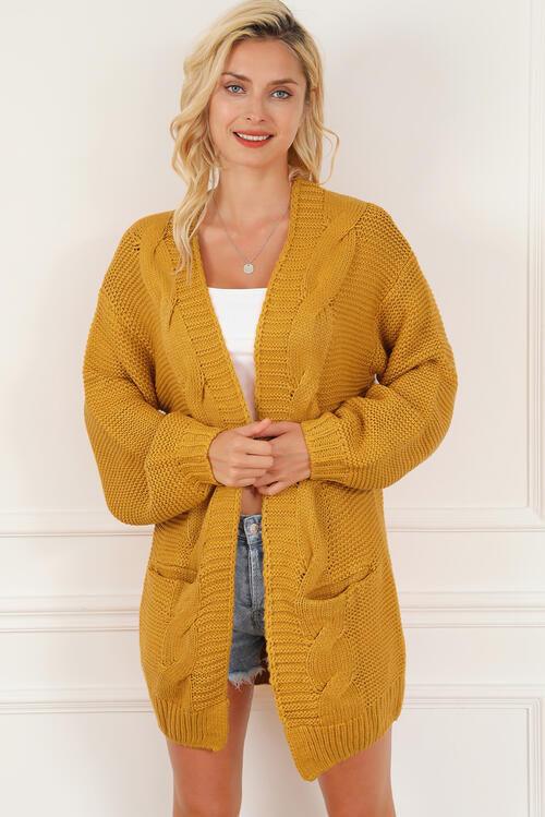 Open Front Long Sleeve Cardigan with Pockets - Lucianne Boutique