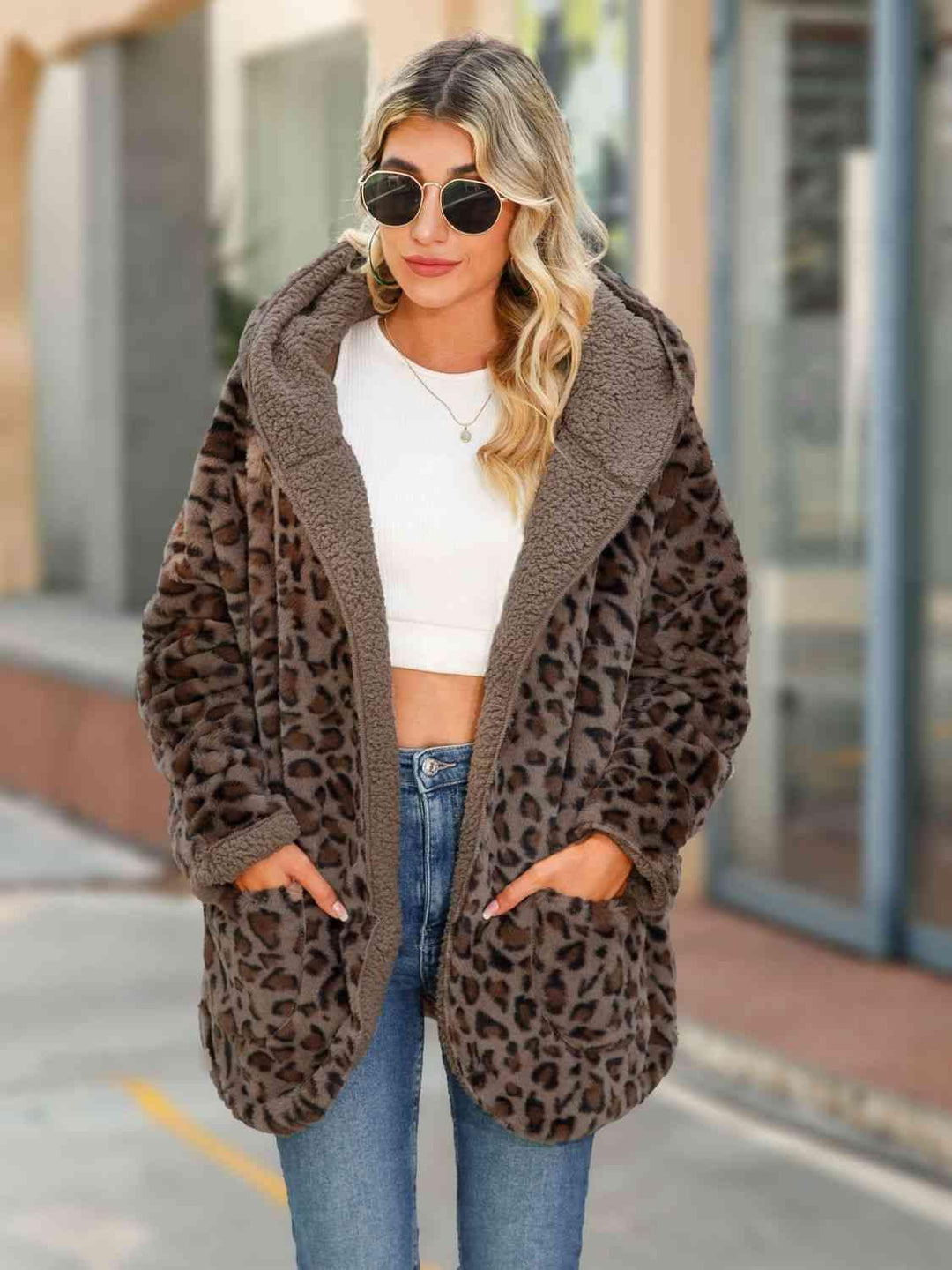 Leopard Hooded Coat with Pockets - Lucianne Boutique