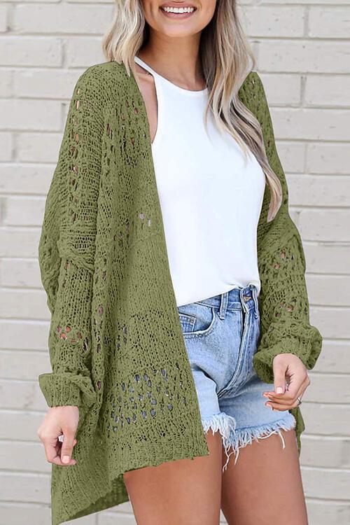 Openwork Open Front Long Sleeve Cardigan - Lucianne Boutique