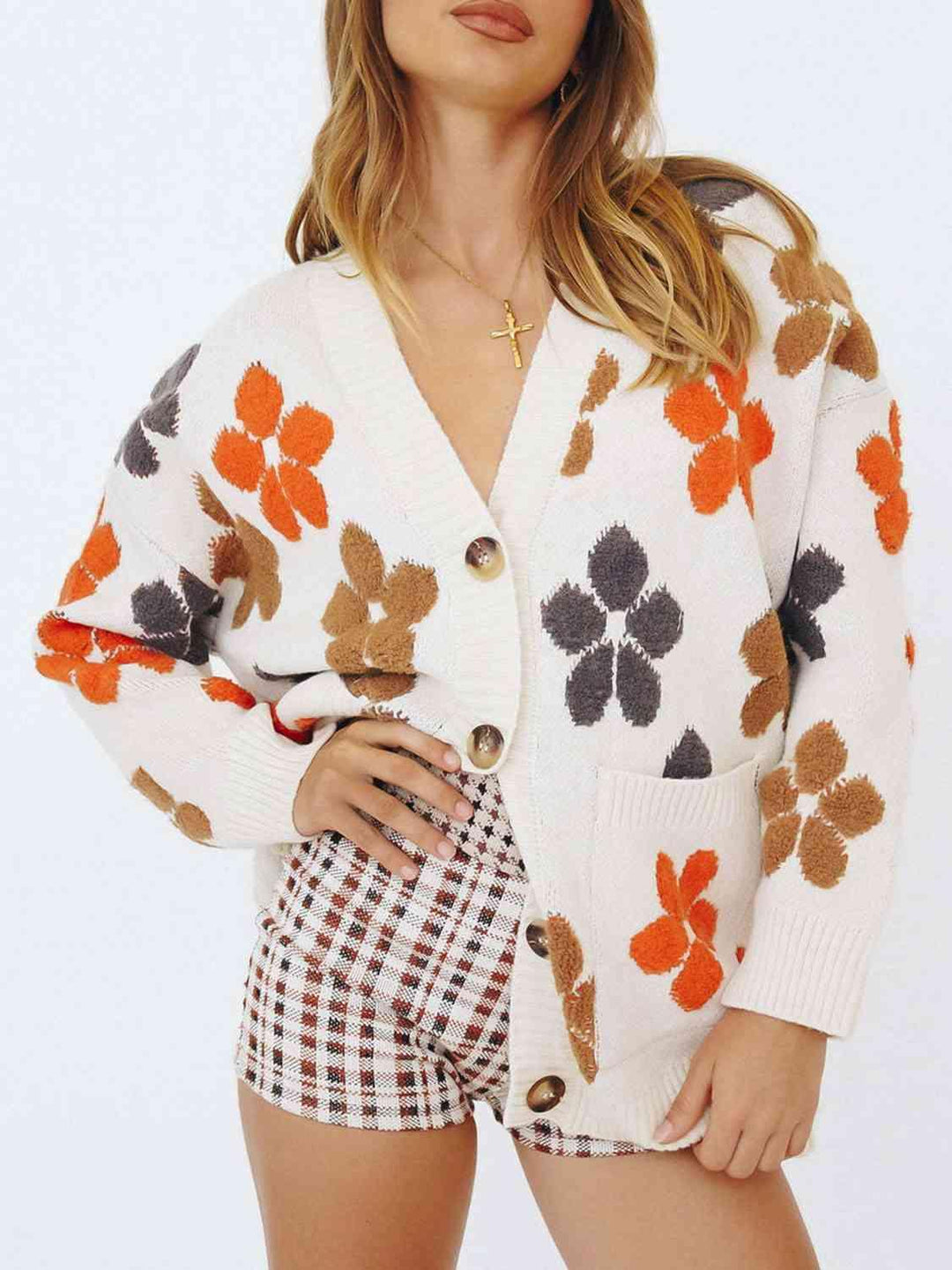 Floral V-Neck Button Up Long Sleeve Cardigan - Lucianne Boutique