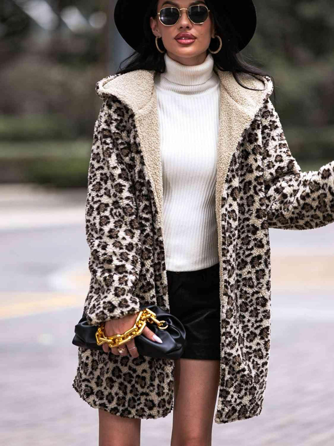 Leopard Hooded Coat with Pockets - Lucianne Boutique