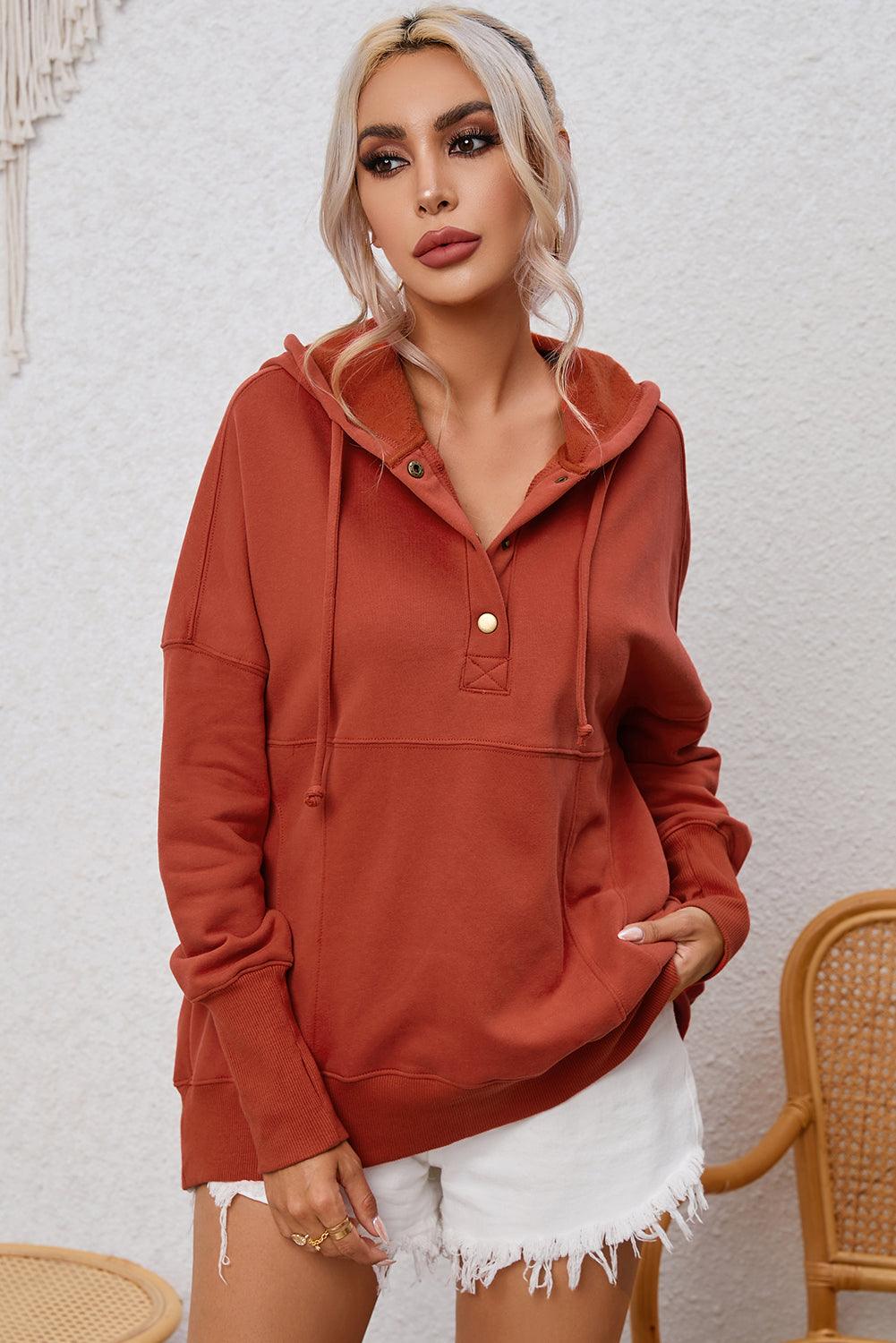 Dropped Shoulder Buttoned Hoodie - Lucianne Boutique