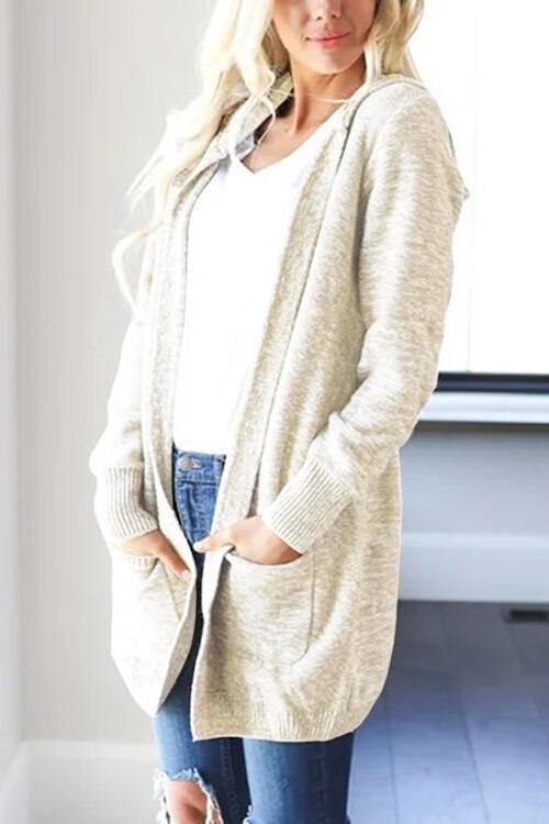 Heathered Open Front Cardigan with Pockets - Lucianne Boutique