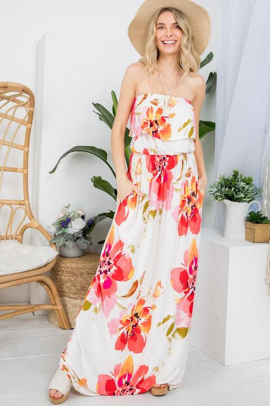 PLUS FLORAL OFFSHOULDER MAXI DRESS - Lucianne Boutique