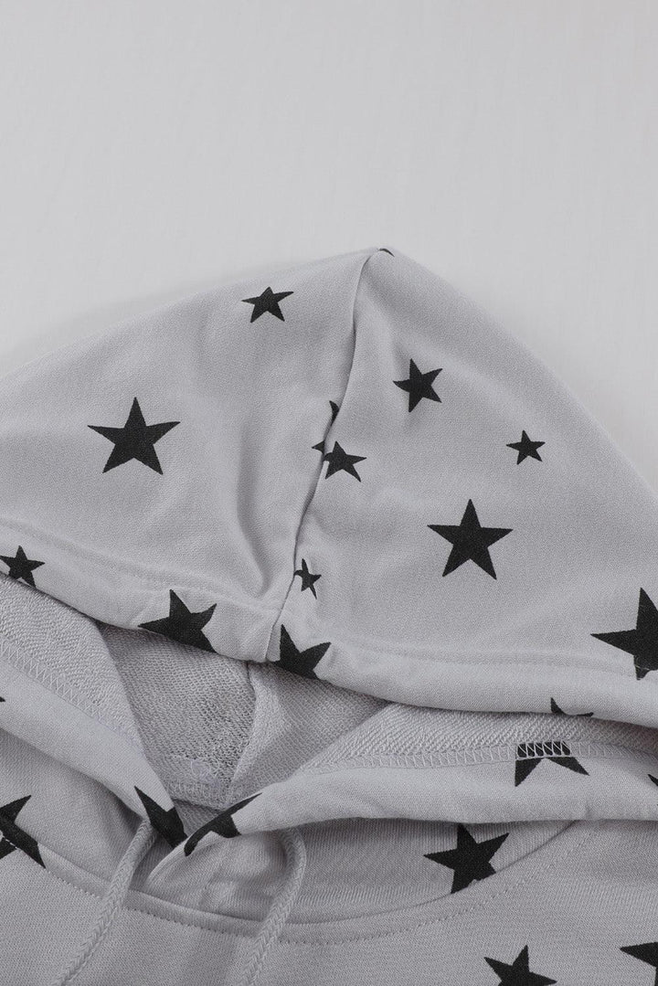 Star Print Drawstring Detail Hoodie - Lucianne Boutique