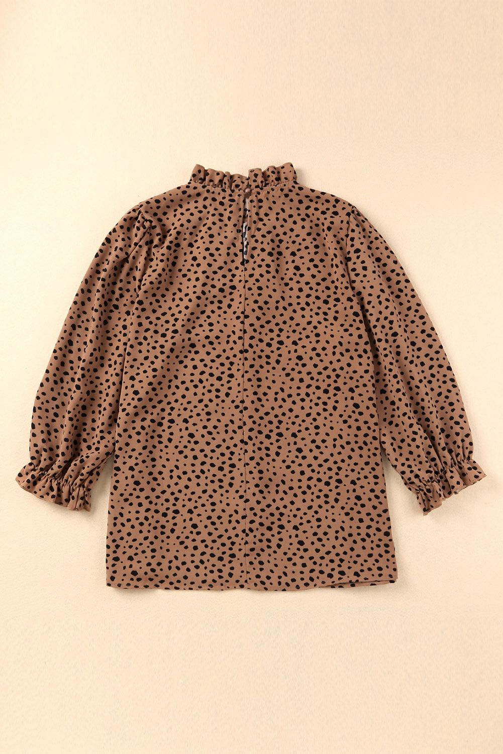 Animal Print Ruffle Collar Flounce Sleeve Blouse - Lucianne Boutique