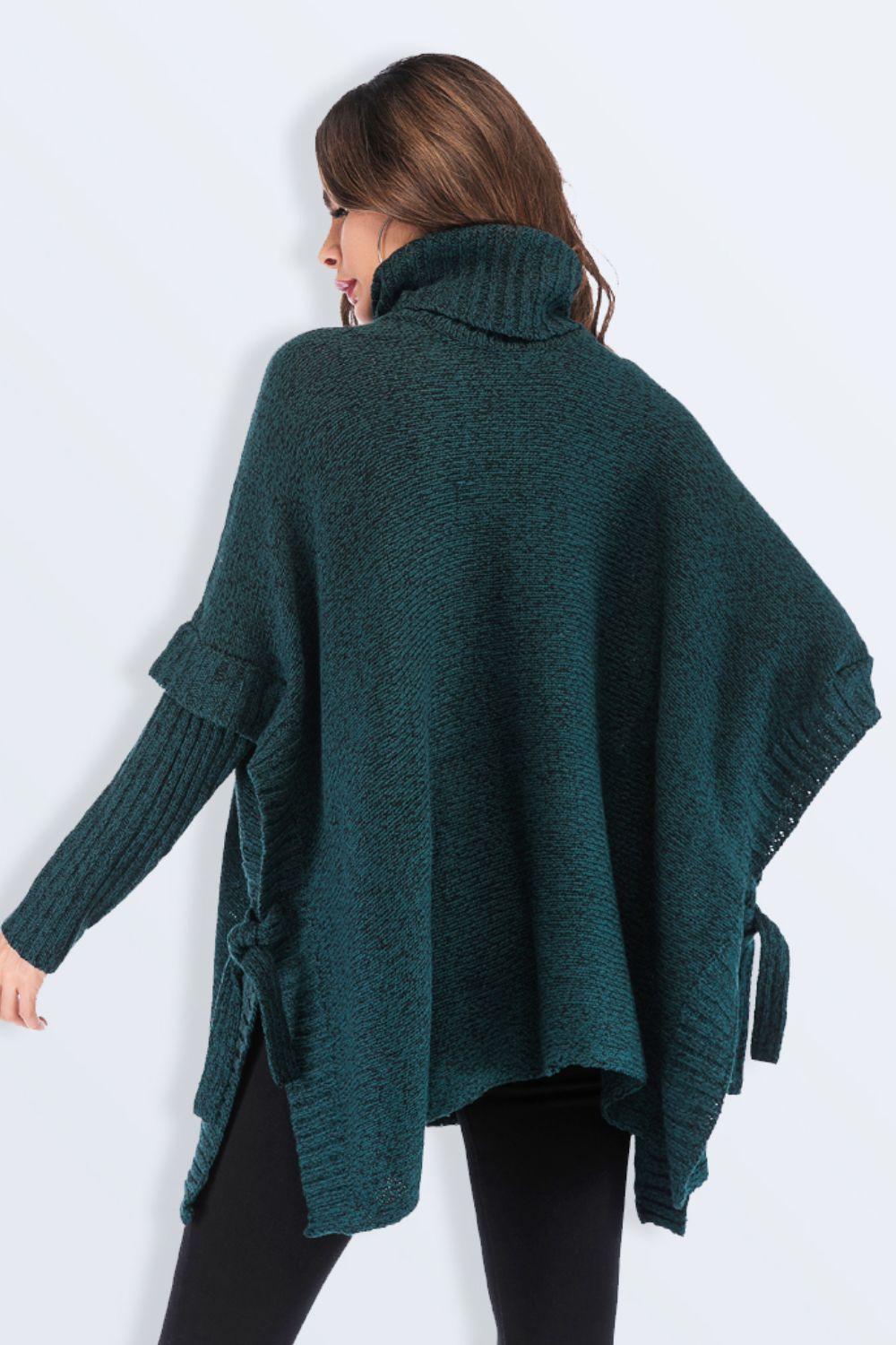 Tied Turtleneck Asymmetrical Hem Sweater - Lucianne Boutique