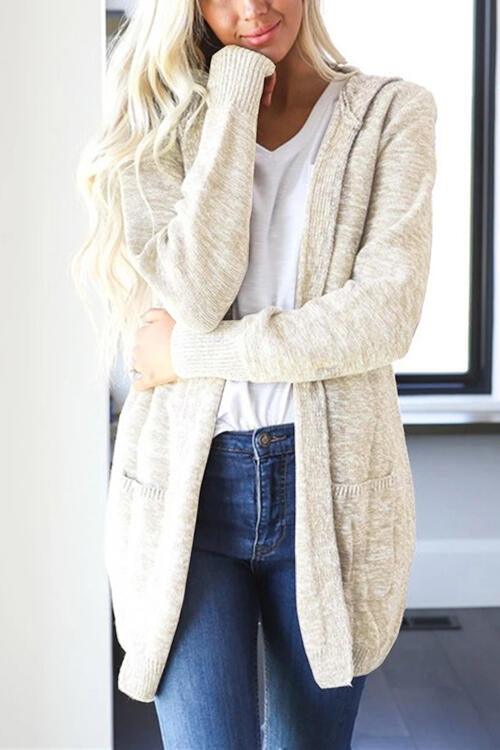 Heathered Open Front Cardigan with Pockets - Lucianne Boutique