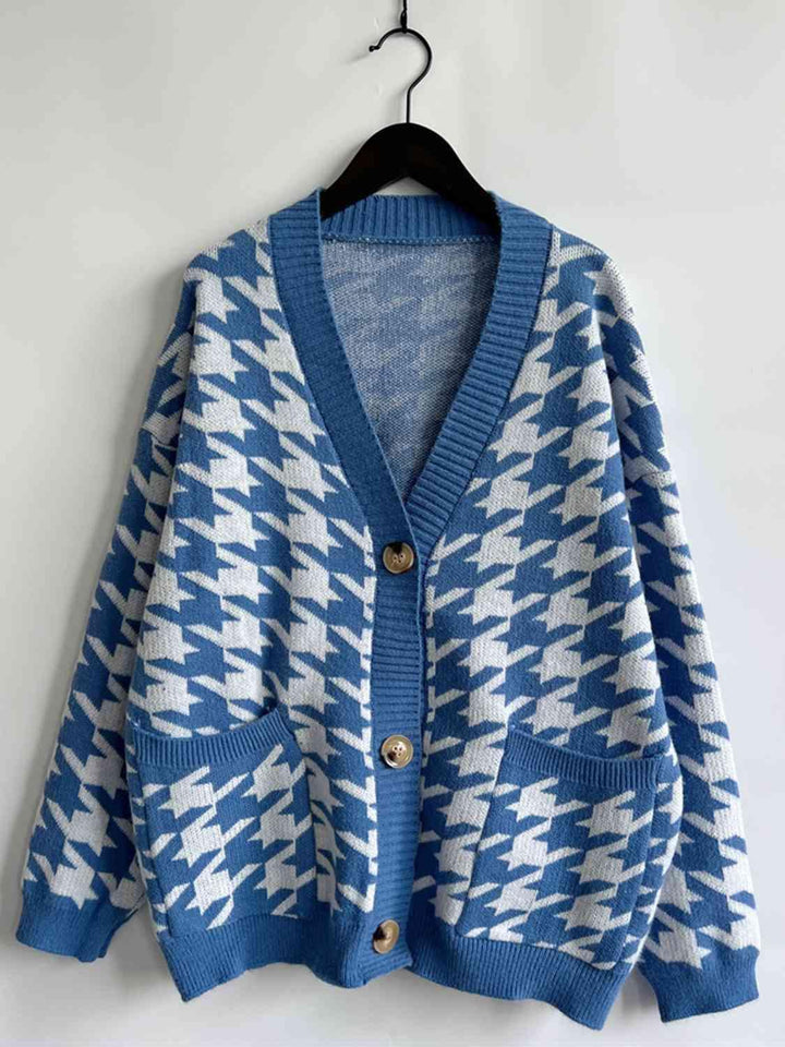 Houndstooth Botton Front Cardigan with Pockets - Lucianne Boutique