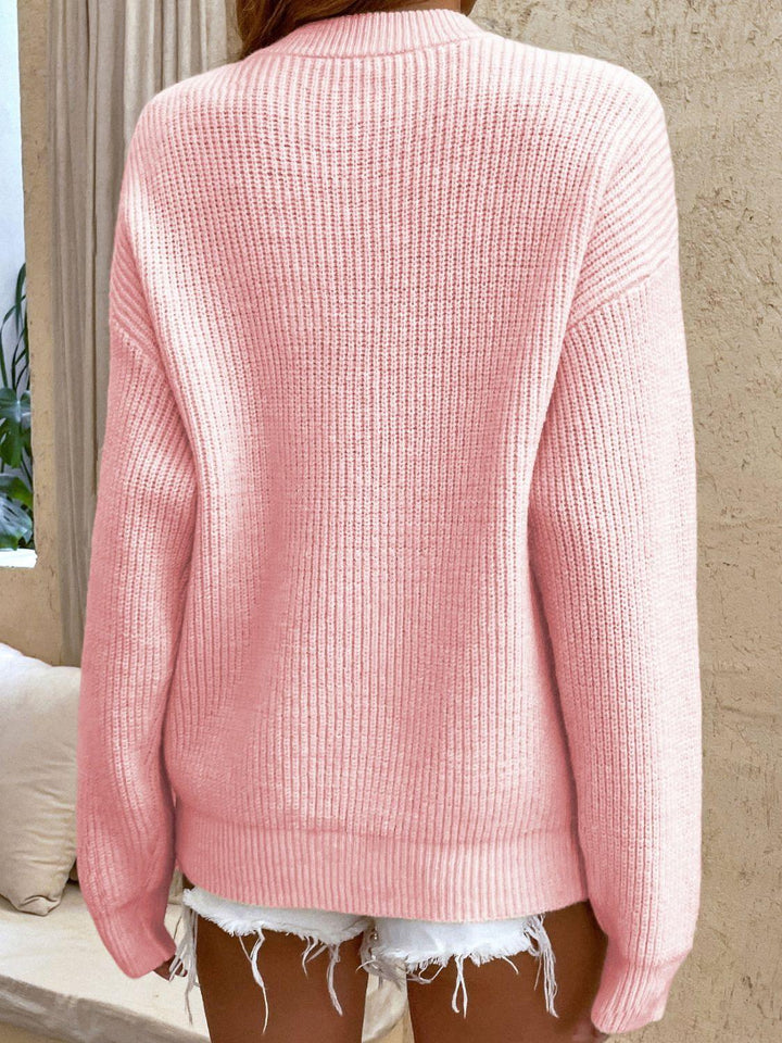 Round Neck Ribbed Button-Down Sweater - Lucianne Boutique