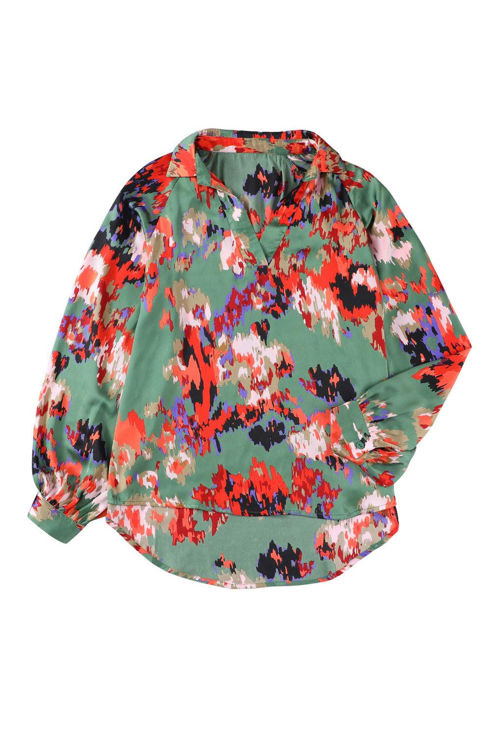 Printed Johnny Collar Raglan Sleeve Blouse - Lucianne Boutique