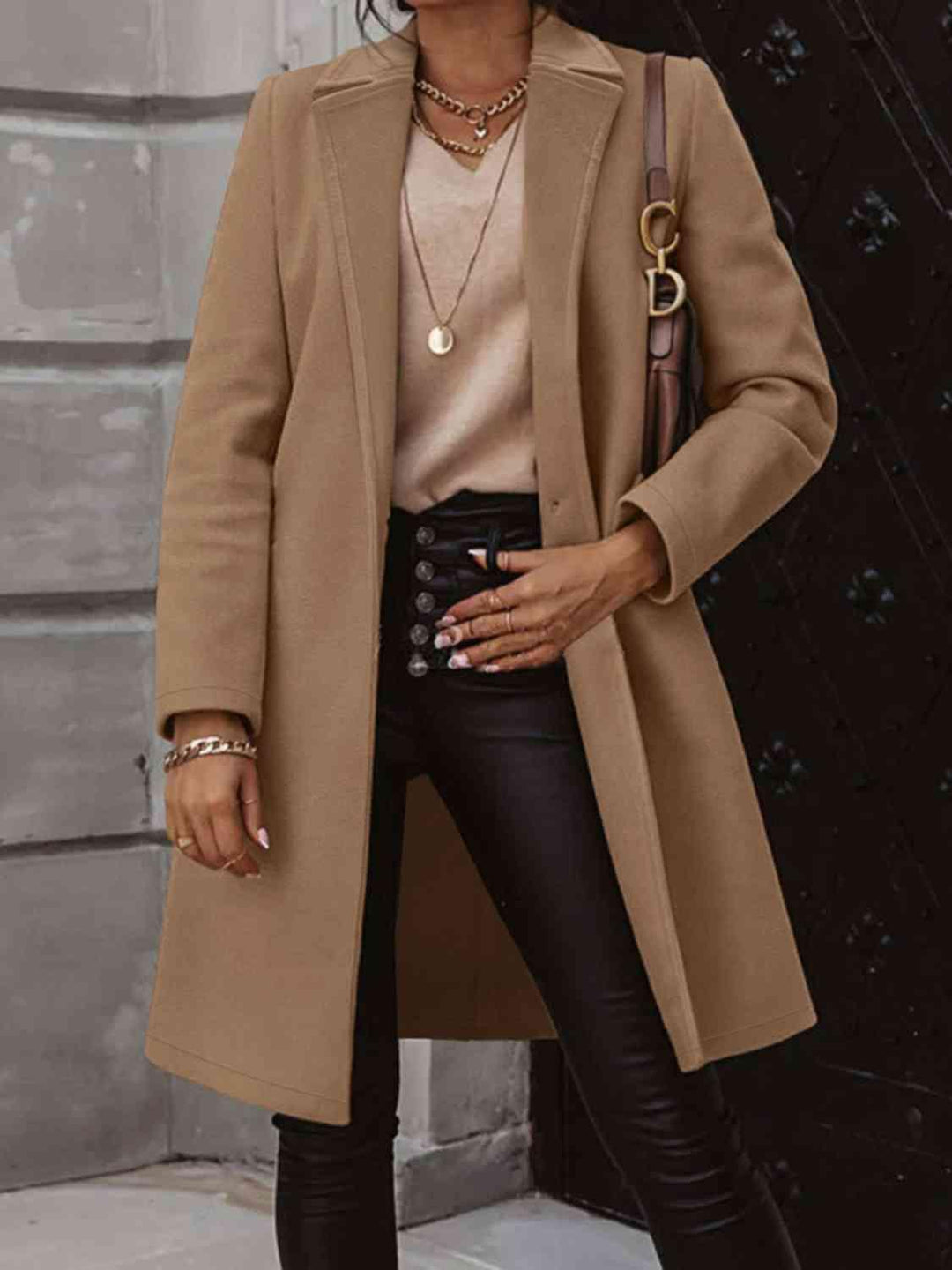 Collared Neck Button Up Long Sleeve Coat - Lucianne Boutique
