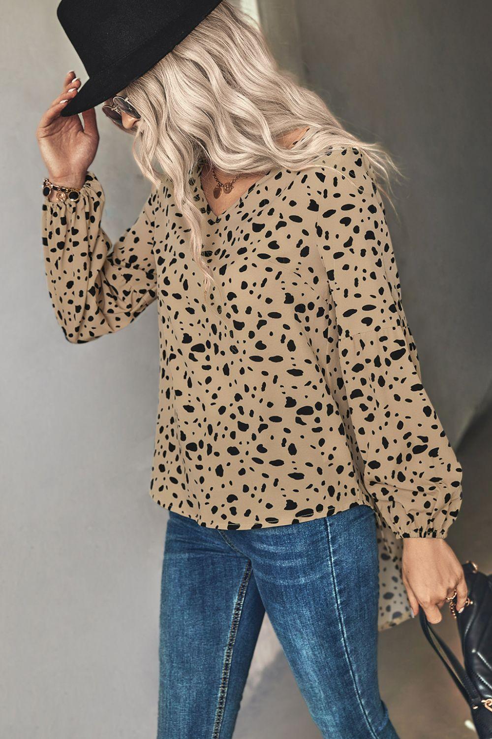 Animal Print V-Neck High-Low Blouse - Lucianne Boutique