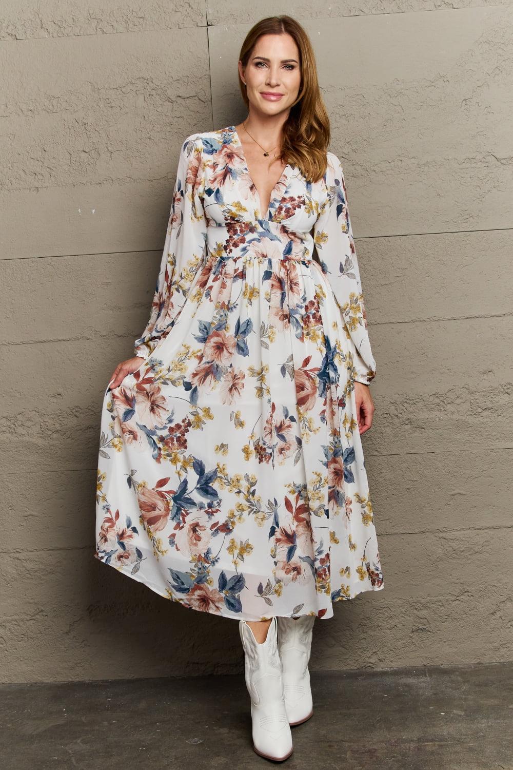 OneTheLand Good Day Chiffon Floral Midi Dress - Lucianne Boutique