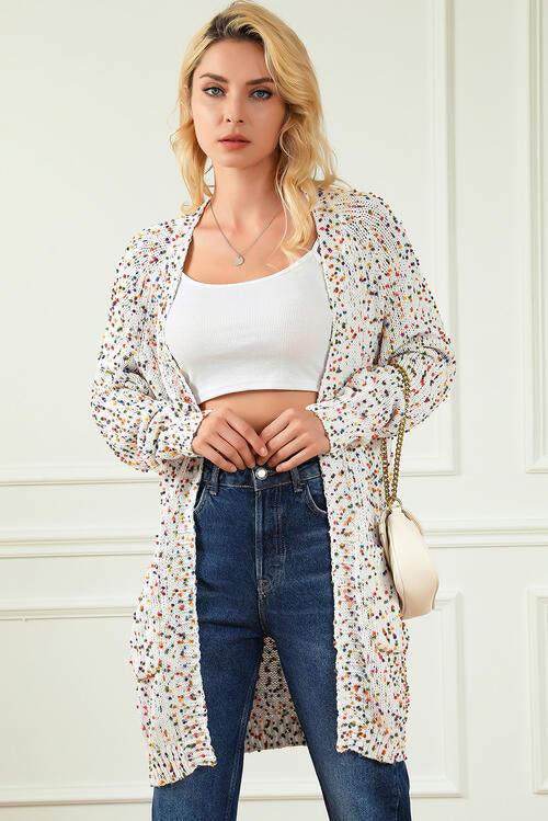 Heathered Open Front Long Sleeve Cardigan - Lucianne Boutique