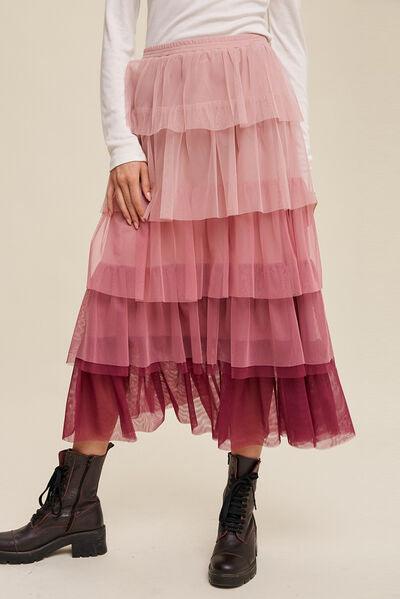 Elastic Waist Layered Tulle Midi Skirt - Lucianne Boutique