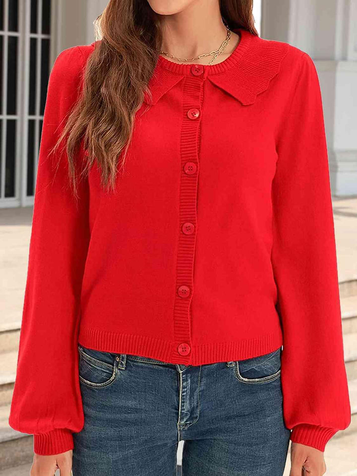 Collared Long Sleeve Button Down Cardigan - Lucianne Boutique