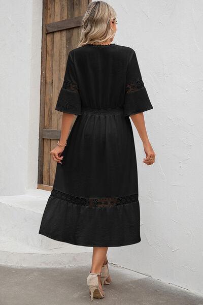 Cutout V-Neck Half Sleeve Midi Dress - Lucianne Boutique