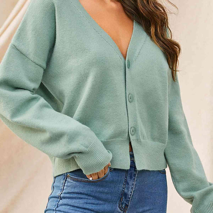 V-Neck Button Up Long Sleeve Cardigan - Lucianne Boutique