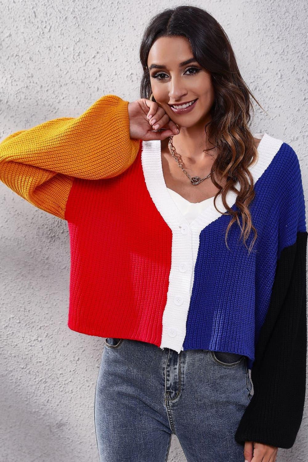 Color Block Ribbed Long Sleeve Cardigan - Lucianne Boutique