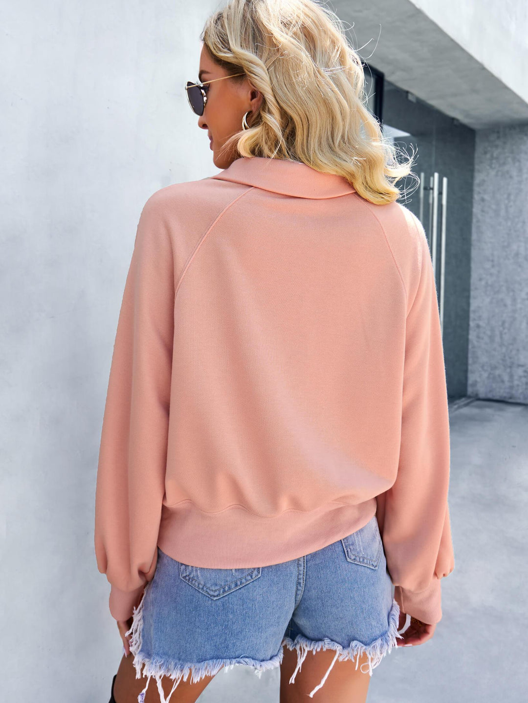 Quarter-Snap Collared Raglan Sleeve Sweatshirt - Lucianne Boutique