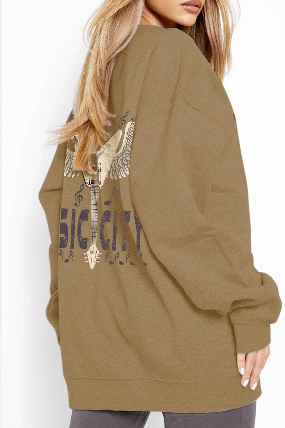Simply Love Simply Love Full Size Round Neck Dropped Shoulder MUSIC CITY Graphic Sweatshirt - Lucianne Boutique