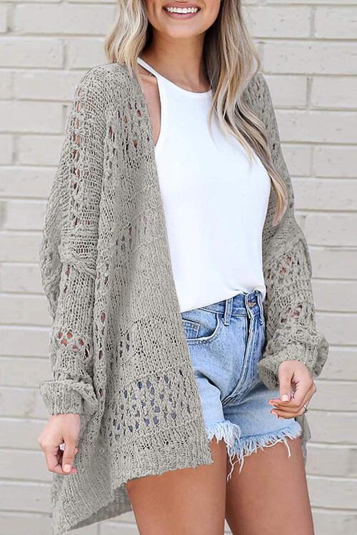 Openwork Open Front Long Sleeve Cardigan - Lucianne Boutique