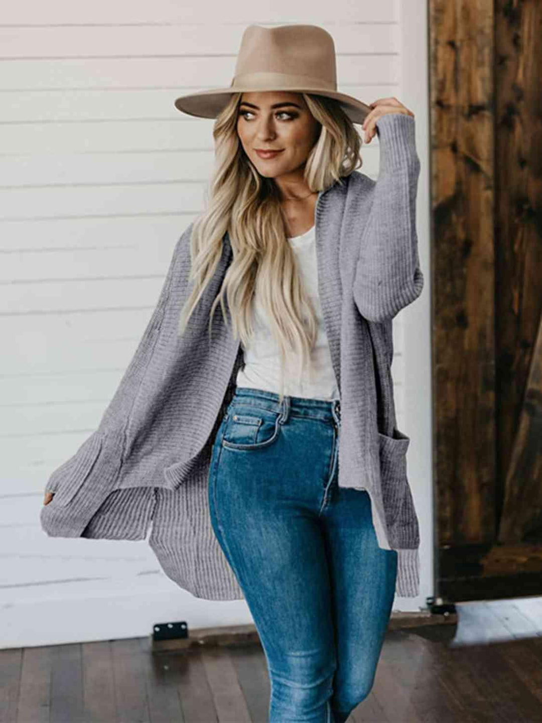 High-Low Open Front Cardigan with Pockets - Lucianne Boutique