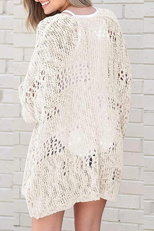 Openwork Open Front Long Sleeve Cardigan - Lucianne Boutique