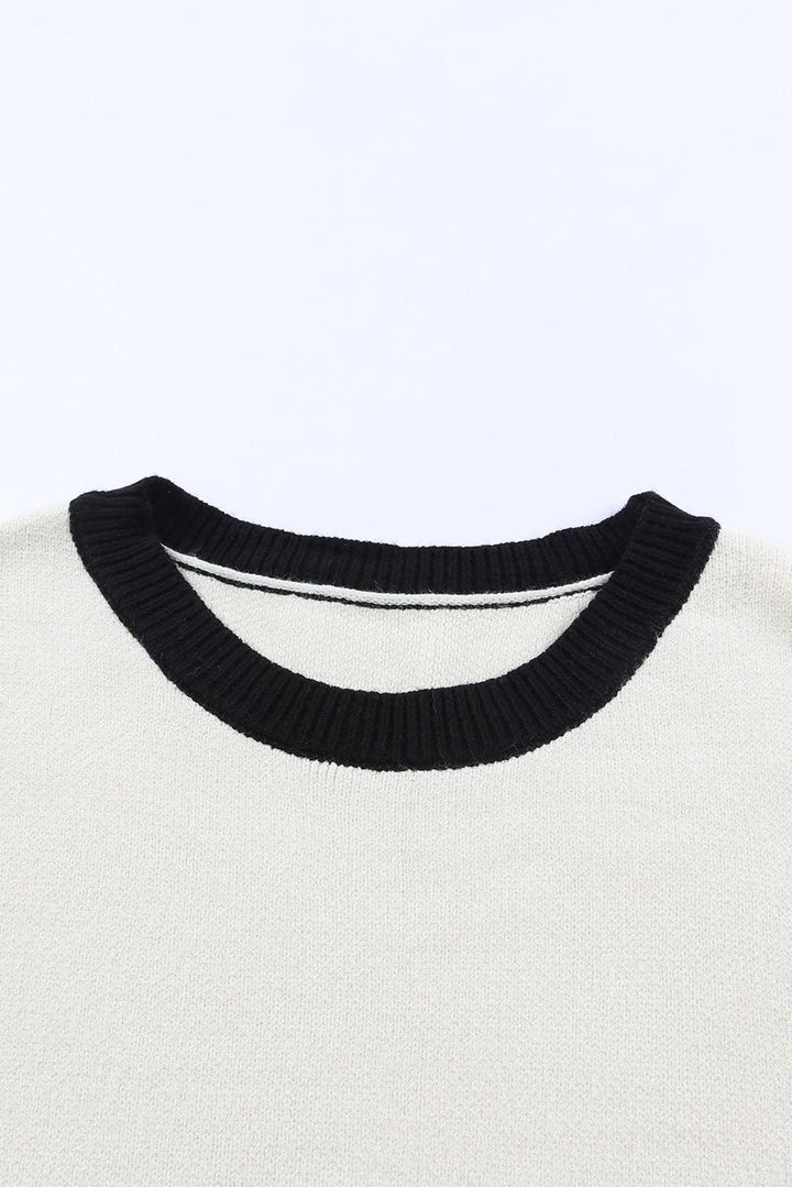 Round Neck Ribbed Trim Sweater - Lucianne Boutique