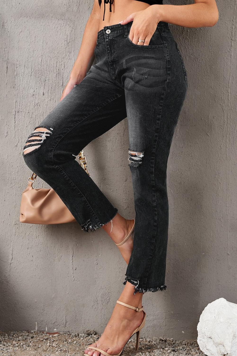 Stylish Distressed Cropped Jeans - Lucianne Boutique