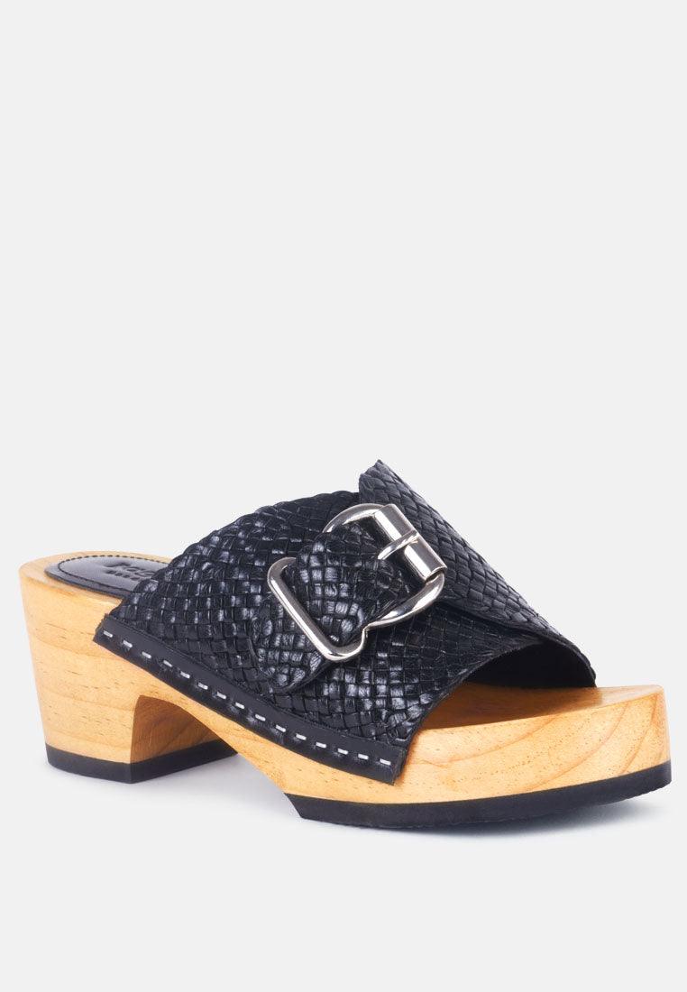 yoruba braided leather buckled slide clogs-0