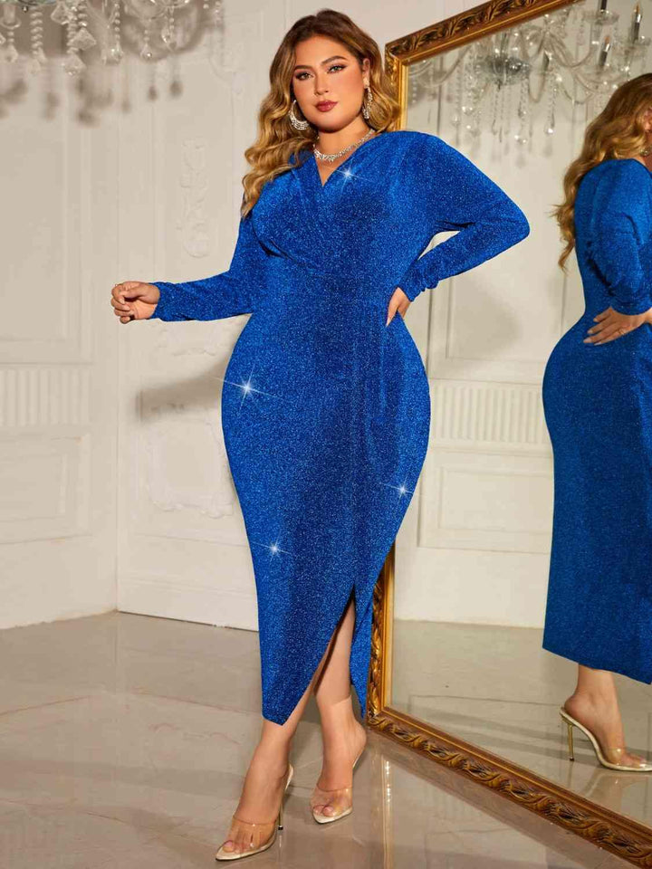 Plus Size Surplice Neck Slit Dress - Lucianne Boutique