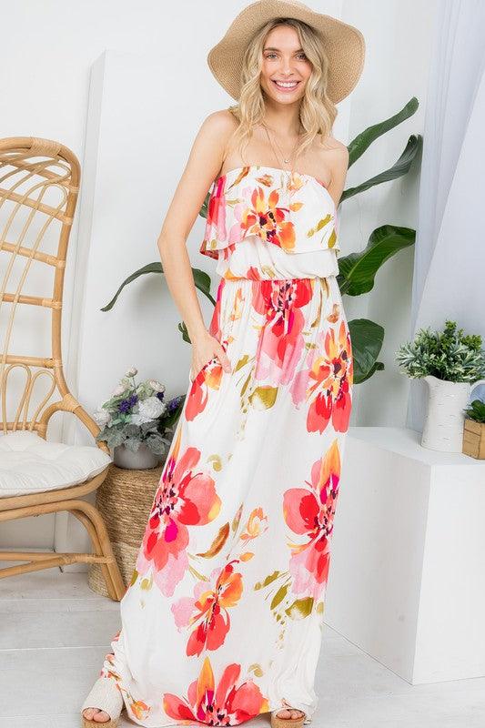 PLUS FLORAL OFFSHOULDER MAXI DRESS - Lucianne Boutique