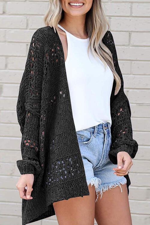 Openwork Open Front Long Sleeve Cardigan - Lucianne Boutique