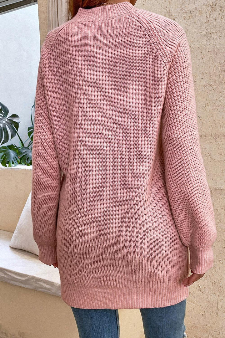 Round Neck Button Detail Ribbed Sweater - Lucianne Boutique