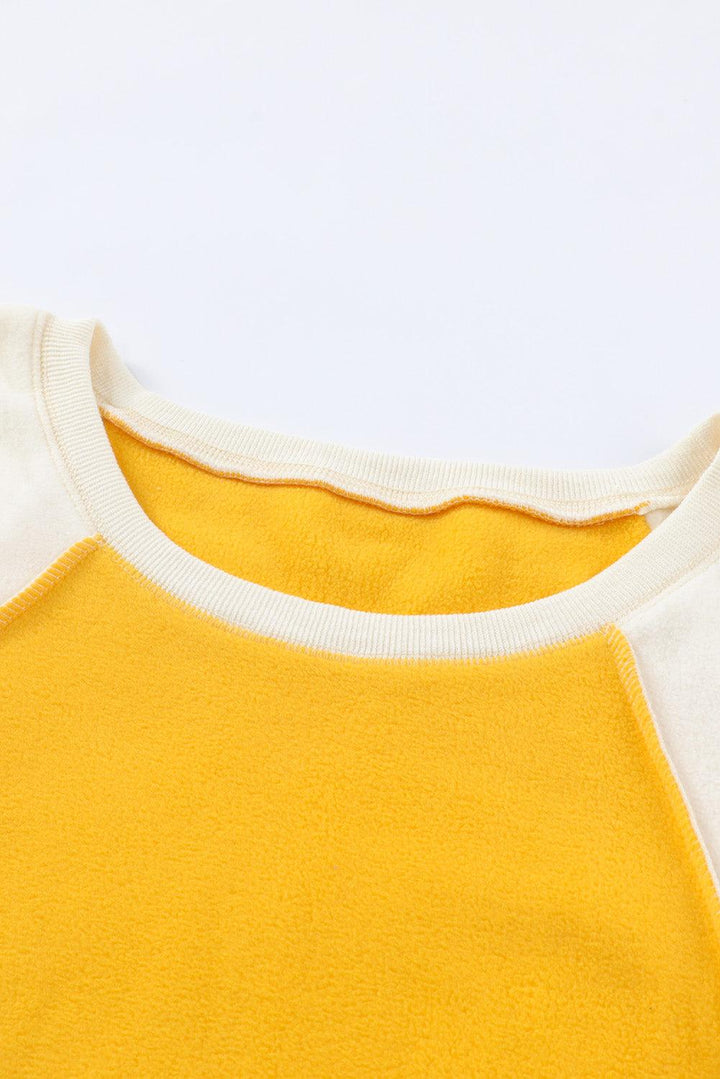Round Neck Dropped Shoulder Color Block Sweatshirt - Lucianne Boutique