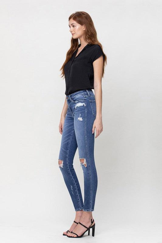 DISTTRESSED MID RISE ANKLE SKINNY - Lucianne Boutique