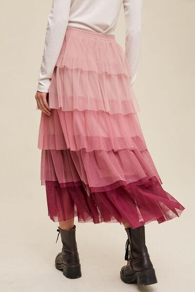 Elastic Waist Layered Tulle Midi Skirt - Lucianne Boutique