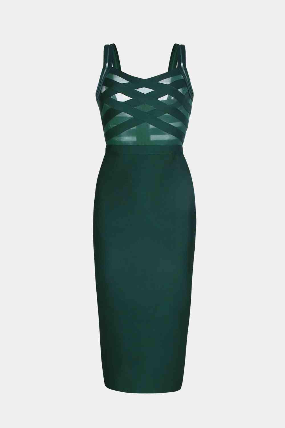 Sleeveless Spliced Mesh Midi Bandage Dress - Lucianne Boutique