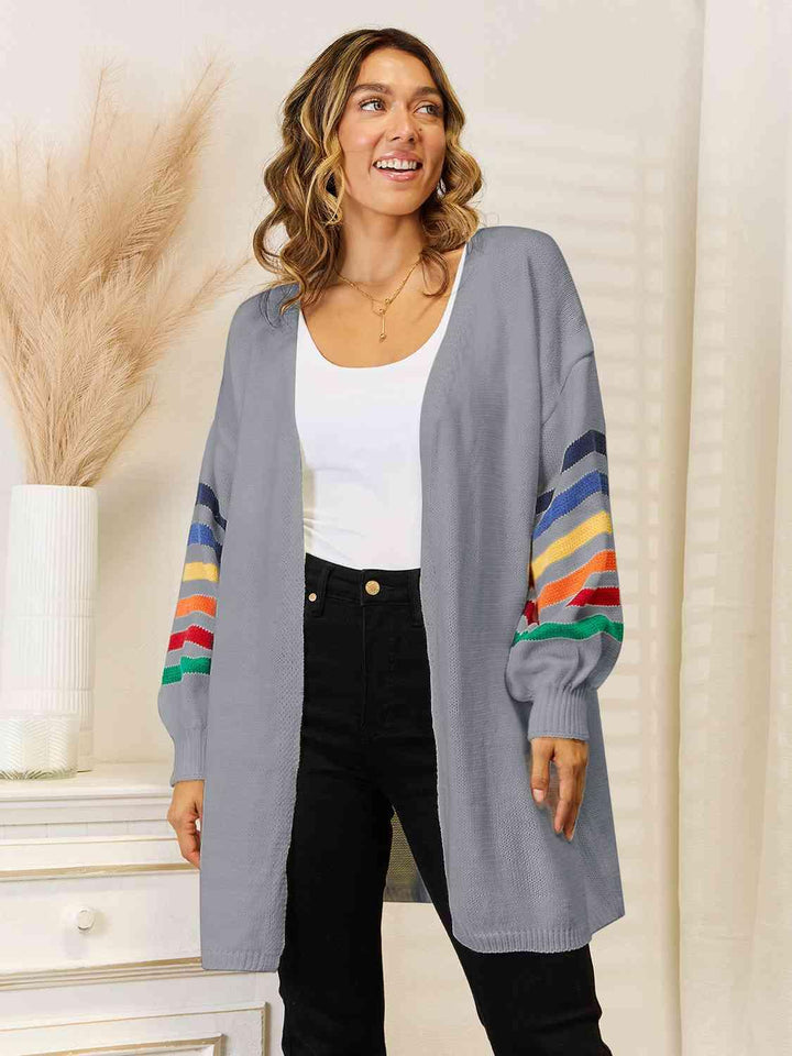 Striped Open Front Dropped Shoulder Cardigan - Lucianne Boutique