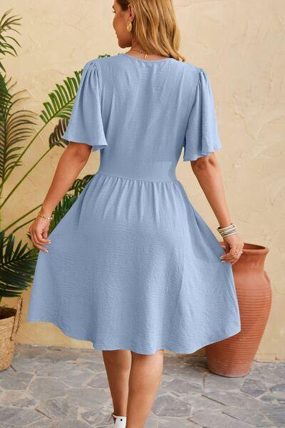 Ruched Surplice Short Sleeve Dress - Lucianne Boutique