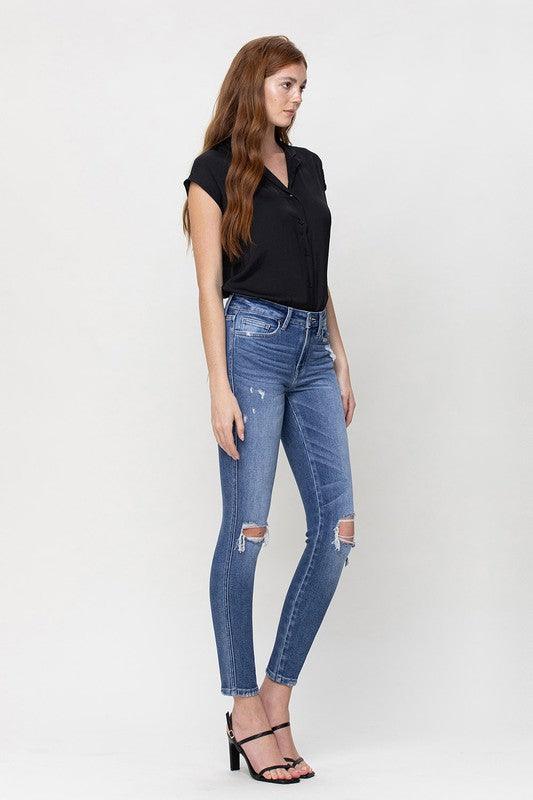 DISTTRESSED MID RISE ANKLE SKINNY - Lucianne Boutique