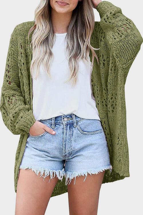 Openwork Open Front Long Sleeve Cardigan - Lucianne Boutique