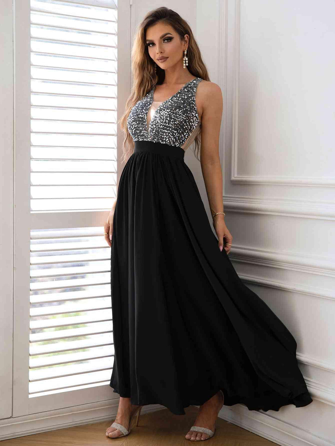 Contrast Sequin Sleeveless Maxi Dress - Lucianne Boutique