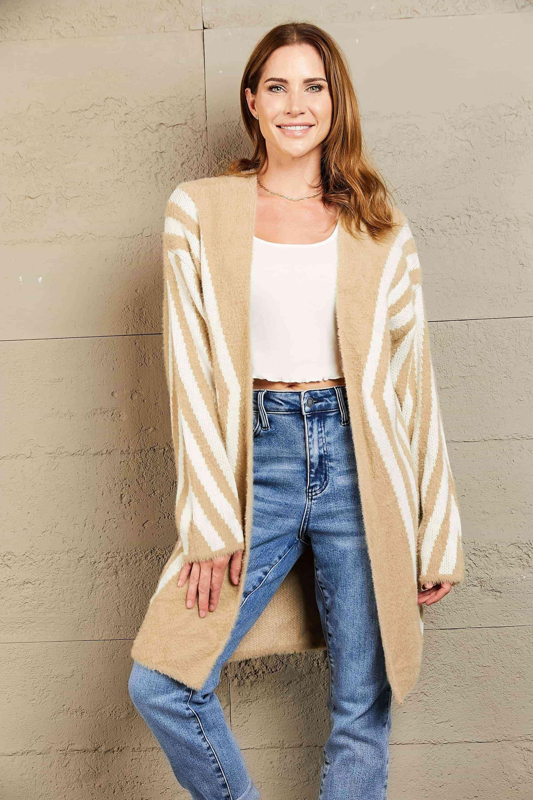 Woven Right Two-Tone Open Front Fuzzy Longline Cardigan - Lucianne Boutique