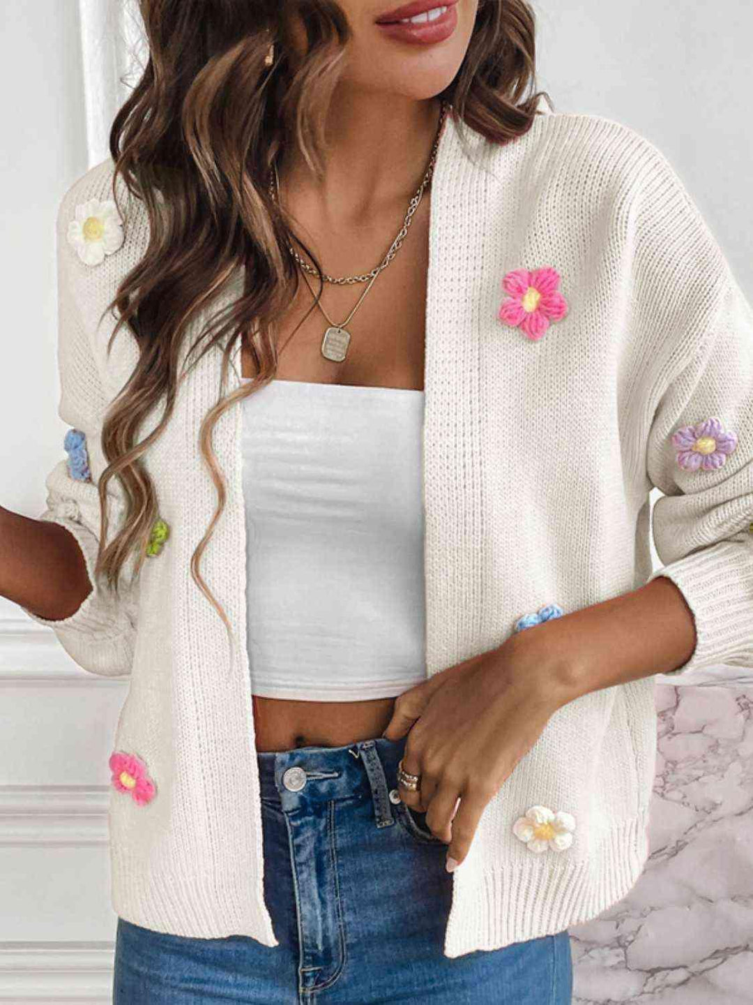 Floral Long Sleeve Open Front Cardigan - Lucianne Boutique
