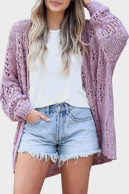 Openwork Open Front Long Sleeve Cardigan - Lucianne Boutique