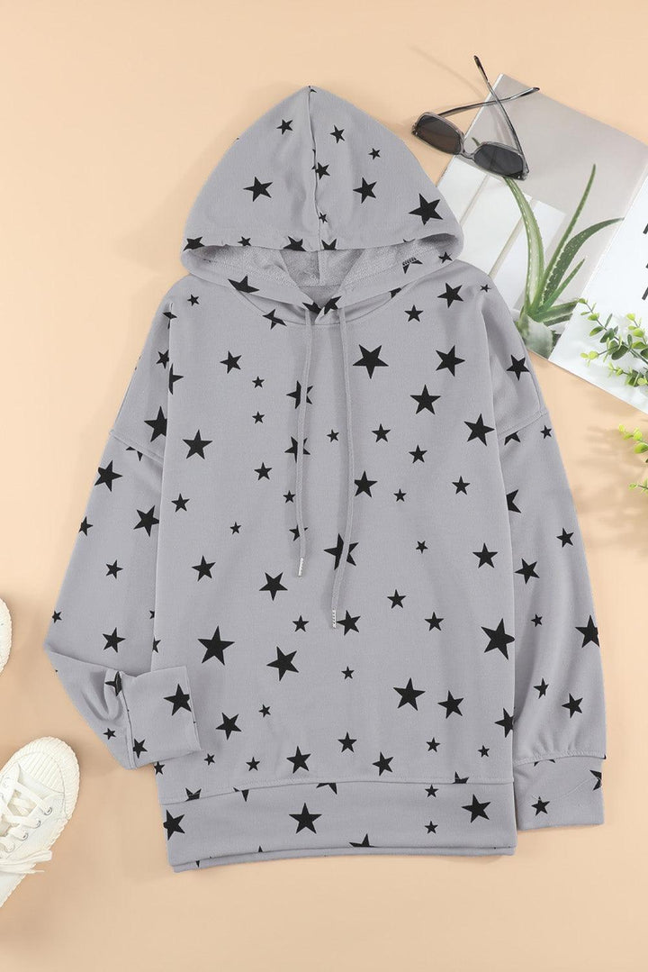 Star Print Drawstring Detail Hoodie - Lucianne Boutique